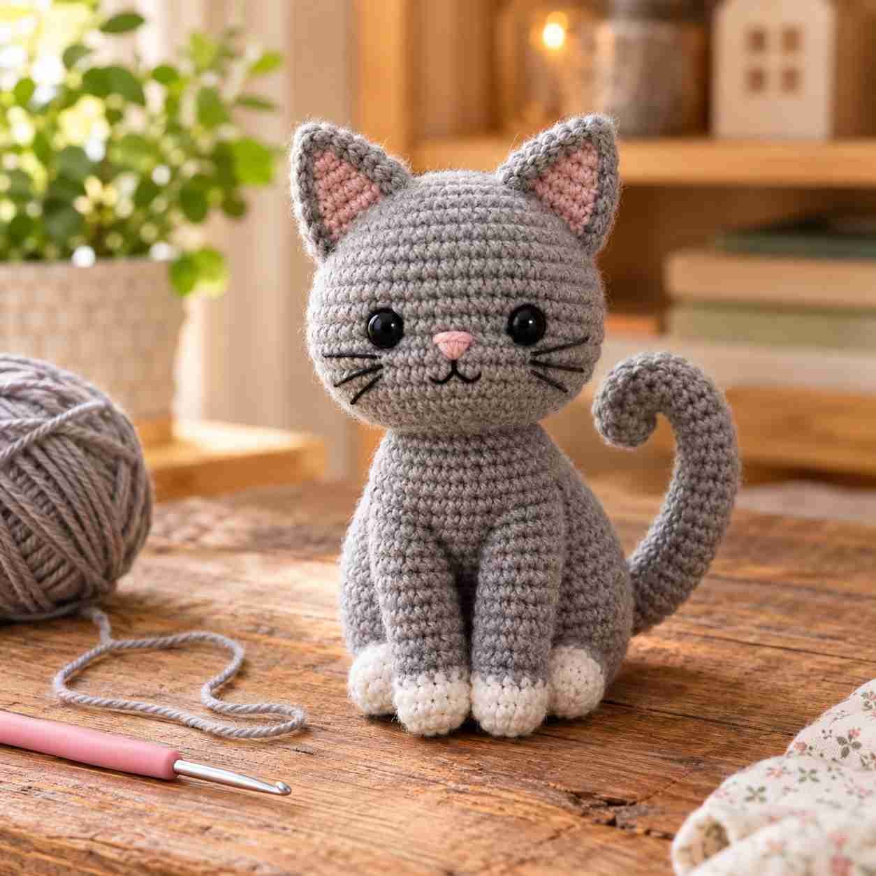 Free cat crochet pattern - amigurumi kitten sitting